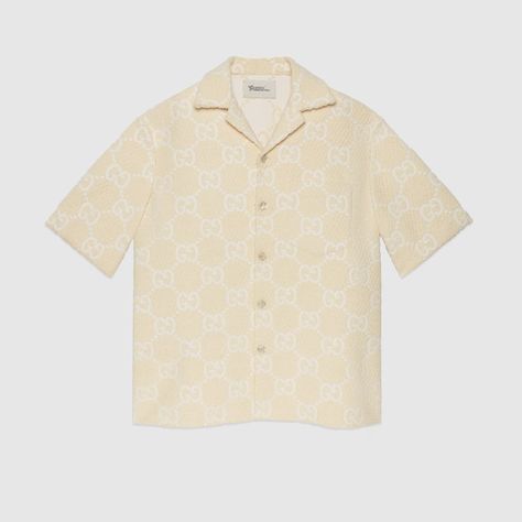 GG terrycloth shirt in ivory | GUCCI® US Made Clothing, Shirts For Men, Terry Cloth, Track Jackets, Harrods, Men Short Sleeve, Short Sleeve Shirt, Ready To Wear, Summer Fashion