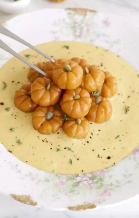 Pumpkin-Shaped Gnocchi Recipe | The Feedfeed Mashed Pumpkin, Gluten Free Cocktails, Pumpkin Shapes, Pumpkin Gnocchi, How To Cook Gnocchi, Pumpkin Sauce, Cooking Cream, Gnocchi Recipes, Ground Nutmeg