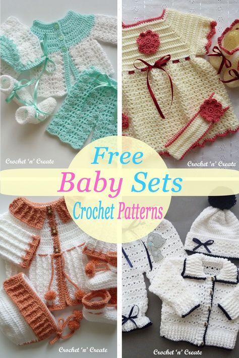 Check out my free crochet baby patterns, lots to choose from. #crochetncreate #babycrochet #freebabycrochetpatterns #crochet Crochet Newborn Layette Free Pattern, Baby Crochet Clothes Patterns Free, Premie Crochet Patterns Free, Free Crochet Patterns For Babies, Free Crochet Baby Patterns, Free Baby Sweater Knitting Patterns, Crochet Patterns For Baby, Crochet Newborn Outfits, Crochet Patterns Baby Girl