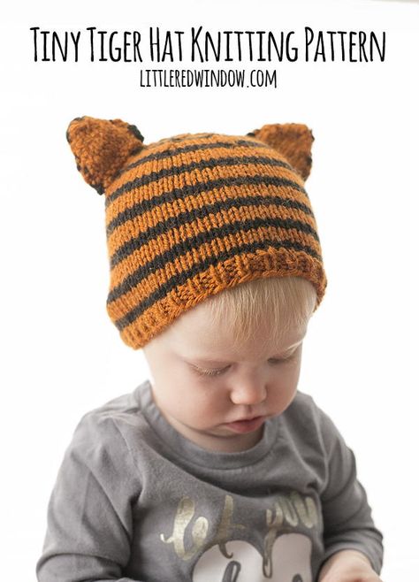 Work up this adorable knit baby hat and your little one will look like a precious tiger. Baby Shower Jungle, Tiger Baby, Baby Hat Knitting Pattern, Hat Knitting Pattern, Pull Bebe, Baby Hat Patterns, Tiger Pattern, Orange Baby, Baby Tiger