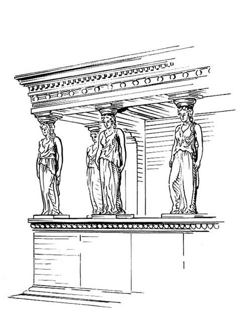 Coloring page pillar - caryatid Column Sketch, Ancient Greece Art, Ancient Drawings, Architecture Drawing Sketchbooks, Greece Art, Free Coloring Sheets, Engraving Illustration, Greek Mythology Art, Architecture Concept Drawings