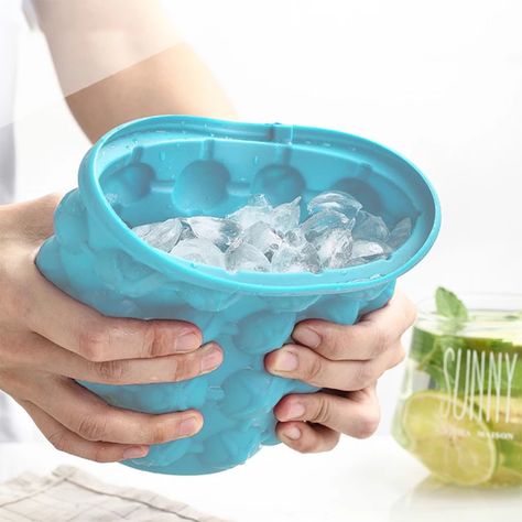 Silicone Ice Cube Maker Ice Cube Mold Tray with Lid Portable Bucket Wine Ice Cooler Beer Cabinet Kitchen Party Beverage Whiskey _ - AliExpress Mobile Flavored Ice Cube, Beer Bucket, Beer Barrel, Round Ice, Portable Ice Maker, Ice Cream Makers, Fresh Drinks, Ice Wine, Ice Cooler