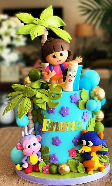 Dora The Explorer Birthday Cake Ideas Images (Pictures) Dora Cake Design, Dora Birthday Cake, Dora The Explorer Birthday Party, Dora The Explorer Cake, Dora The Explorer Images, Dora Cake, Dora Birthday, Cake Designs For Girl, Candy Birthday Cakes