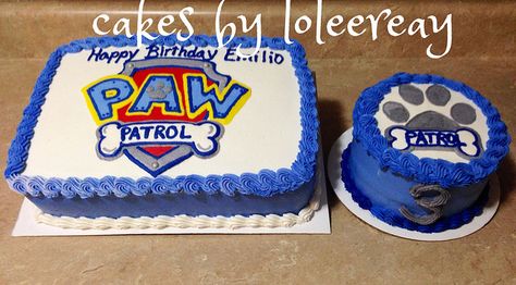 PAW PATROL Cake with Matching Smash cake | Flickr - Photo Sharing! Paw Patrol Smash Cake, Paw Cake, Paw Patrol Birthday Theme, Butter Cream Frosting, Paw Patrol Birthday Cake, Sugar Beads, 4th Birthday Cakes, Happy 4th Birthday, Paw Patrol Cake