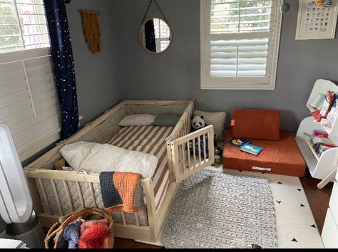 Floor Bed With Rails and Gate, Montessori Floor Bed for Toddlers, Handmade in the USA - Etsy Nigeria Floor Bed Toddler Boy Room, Floor Bed With Rails, Floor Bed Toddler, Montessori Floor Bed, Toddler Floor Bed, Toddler Boys Room, Toddler Beds, Floor Bed, Toddler Room