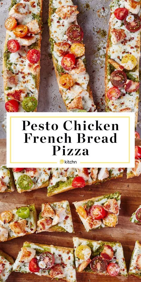 Chicken French Bread Pizza, Chicken French Bread, French Pizza, Chicken French, Pizza Bianca, French Bread Pizza, Chicken Pesto, Bread Pizza, Chicken Pizza