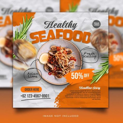 Fresh Scallops, Graphic Design Posters Layout, Social Media Feed, Food And Restaurant, Food Banner, Food Menu Design, Poster Background Design, Sea Food, Social Media Banner