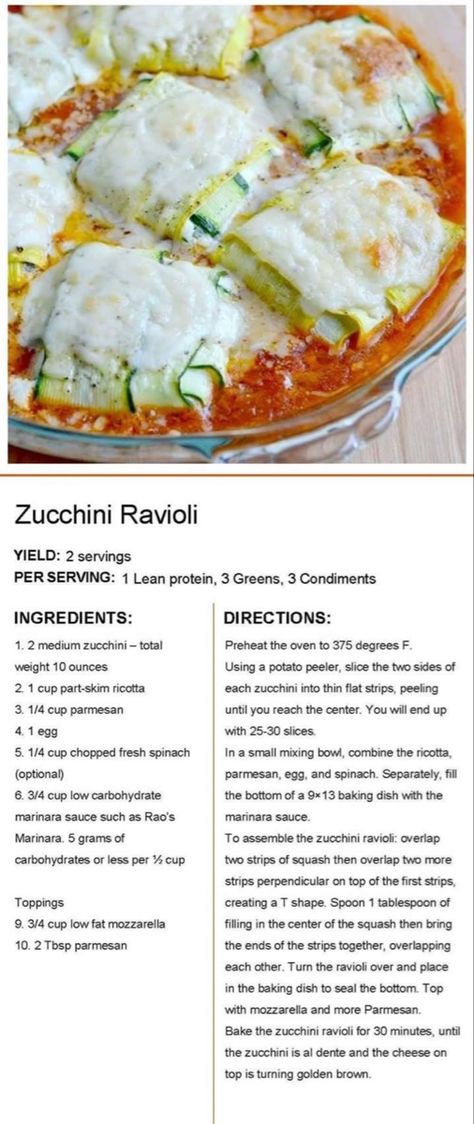 Lean Dinners, Zucchini Ravioli, Optavia Lean And Green, Lean Protein Meals, Green Zucchini, Optavia Recipes, Lean And Green, Lean Meals, Lean And Green Meals