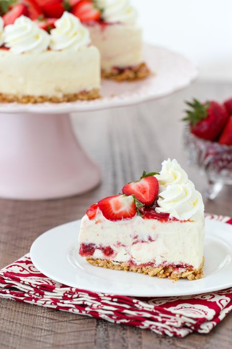 Strawberry Cheesecake Ice Cream Cake - Olga's Flavor Factory Strawberry Cheesecake Ice Cream Cake, Cheesecake Ice Cream Cake, Icebox Cakes, Strawberry Cheesecake Ice Cream, Easy Ice Cream Cake, Cheesecake Ice Cream, Frozen Custard, Cream Cakes, Bake Desserts