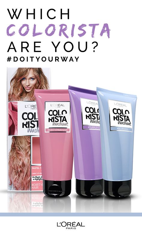 Don’t just DIY, do it your way with Colorista Washout—a semi-permanent hair colour from L’Oréal Paris in 13 seamless shades, from soft pastels to intense vivids.  Find the Colorista washout for you today. #DoItYourWay Colorista Loreal, Best Hair Colour, Loreal Colorista, Hair Dye Brands, Wild Hair Color, Temporary Hair Dye, Perfect Hair Color, Colour Hair, Semi Permanent Hair Color