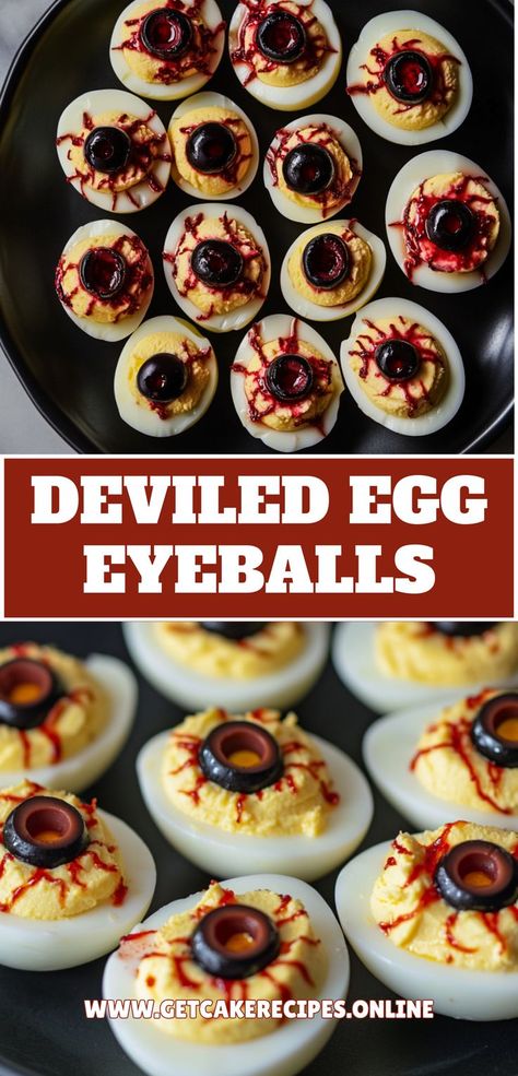 Deviled Egg Eyeballs, perfect for Halloween food appetizers and Halloween brunch ideas, adding a spooky twist to Halloween food for adults at a festive party. Eyeball Deviled Eggs Recipe, Deviled Eggs Eyeballs, Deviled Egg Eyeballs, Halloween Deviled Eggs Eyeballs, Halloween Deviled Egg Ideas, Spooky Deviled Eggs, Halloween Brunch Party, Eyeball Deviled Eggs, Halloween Brunch Ideas