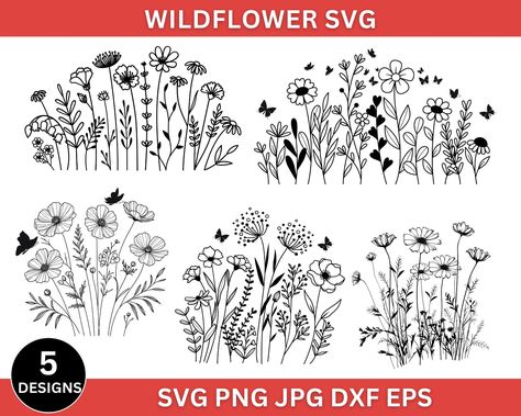 Wild Flower Svg, Nature Svg, Flower Svg Files, Flower Sketch, Minimalist Flower, Floral Svg, Flower Collage, Flower Sketches, Minimalist Flowers