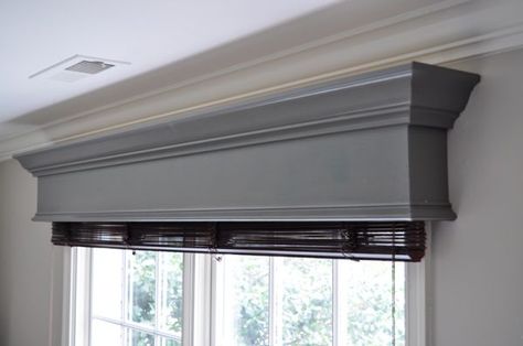 Craftsman Door Casing, Rental Updates, Window Cornice Diy, Wood Valances For Windows, Cornice Box, Window Cornice, Wood Cornice, Wood Valance, Window Cornices