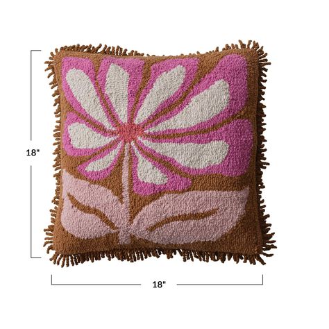 "Buy the 18\" Pink & Natural Flower Punch Hook Pillow with Fringe at Michaels. com. This cotton punch hook pillow with a flower and fringe design in brown, pink, and natural colors is a charming and inviting addition to any space. This cotton punch hook pillow with a flower and fringe design in brown, pink, and natural colors is a charming and inviting addition to any space. The pillow features a vibrant and textured cotton punch hook fabric, a delicate flower design with a fringe trim, and a po Hook Pillow, Flower Punch, Hello Honey, Hooked Pillow, Uo Home, Best Pillow, Fringe Trim, Delicate Flower, Natural Colors