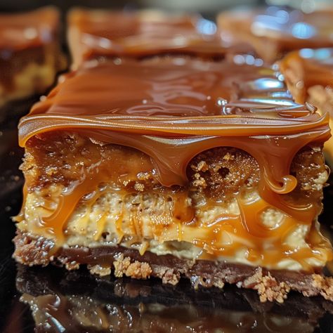 Caramel Cheesecake Bars: A Decadent Dessert Recipe - Flavor Nectar Caramel Cheesecake Bars, حلويات عربية, Chilled Desserts, Cheesecake Bar Recipes, Dessert Bar Recipe, Caramel Cheesecake, Easy Cheesecake Recipes, Cheesecake Desserts, Easy Cheesecake