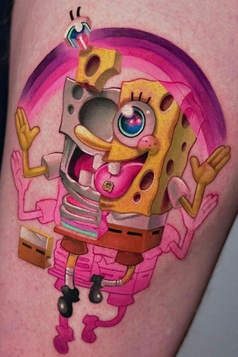 Spongebob Tattoo Ideas, Spongebob Tattoo, Bright Tattoos, Petit Tattoo, Tattoo Magazine, 4 Tattoo, Geniale Tattoos, Tatuaje A Color, Tattoo Magazines