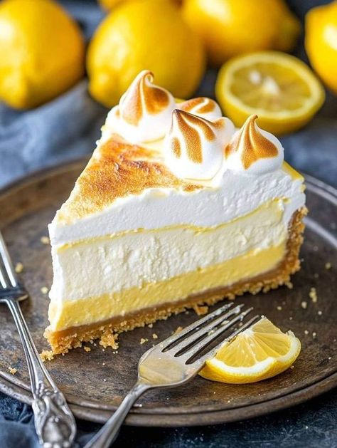 Paula deen lovers | When life hands you lemons...make a Lemon Meringue Cheesecake | Facebook Meringue Cheesecake, Lemon Meringue Cheesecake, Cheesecake Pie, Daily Recipes, Lemon Cheesecake, My Recipes, Paula Deen, Lemon Meringue, Graham Cracker Crumbs