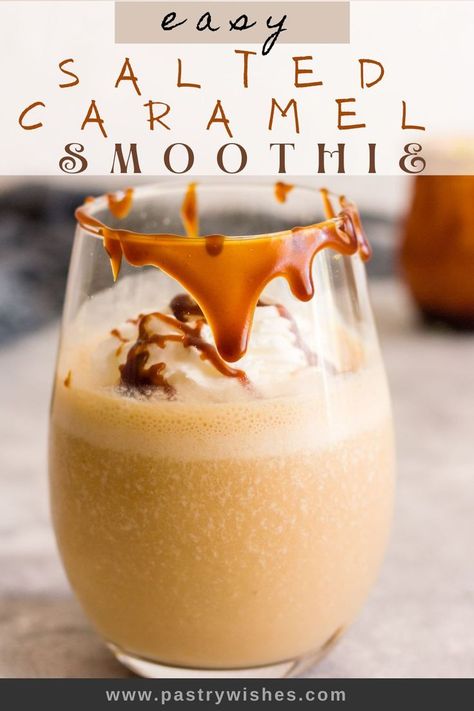 salted caramel smoothie in a glass with caramel dripping on the sides Salted Caramel Smoothie, Homemade Salted Caramel, Salted Carmel, Salted Caramel Sauce, Smoothie Shakes, Shake Recipes, Banana Smoothie, Caramel Sauce, Smoothie Recipes Healthy