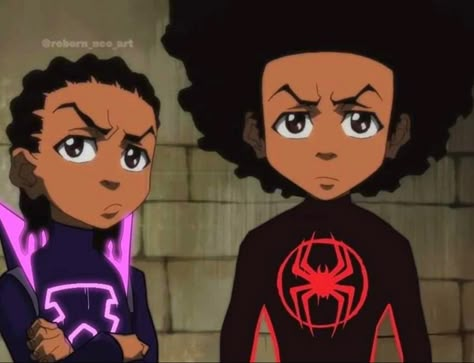 Spiderman 2 Miles Morales, Gwen X Miles Fanart, Spiderverse Spot, Miguel Fanart, Spider Miles, New Spiderman Movie, The Boondocks Cartoon, Spiderman Spiderverse, Cartoon Characters As Humans