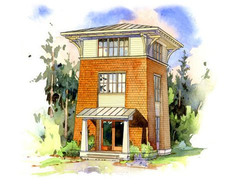 Sustainable Small House Design - The Alder Tower - One of many well done designs Tiny Tower, Small Floor Plans, Lookout Tower, A Small House, Tower House, Guest Cottage, Small Room Design, Modern Cabin, Tiny House Plans