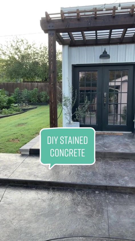 DIY acid stained concrete. Pressure wash, stain, neutralize, wash, seal! #diyproject #homedecor #outdoor #stainedconcrete #curbappeal #fyp #ScreamItOut #4you #diy #hometok #patio #porch #diditmyself How To Stain Concrete Porch, Concrete Porch Stain Ideas, Concrete Stain Front Porch, Concrete Stained Patio, Stained Concrete Pavers, Staining Cement Patio, Diy Stained Concrete Patio, Sealed Concrete Patio, Concrete Porch Stain