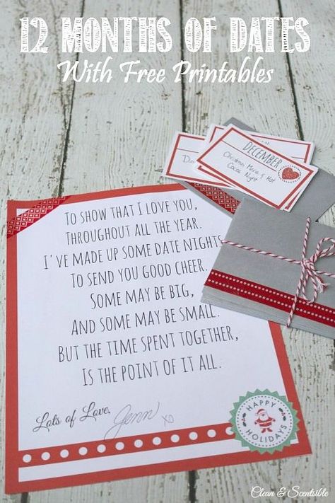 This is such a great Christmas gift idea!  Put together 12 date nights - one for each month of the year and put them into monthly envelopes.  This would be great to do with your spouse but would also be a fun idea for your kids or a close friend! 12 Months Of Dates, Christmas Gift Ideas For Kids, Dates Ideas, Meaningful Christmas Gifts, Meaningful Christmas, Gift Ideas For Kids, Ge Bort, Diy Spring, Christmas Gift Idea