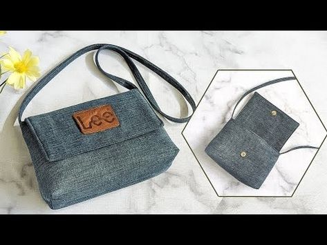 (572) DIY Minimalist Flap Over Denim Crossbody Bag Out of Old Jeans | Bag Tutorial | Upcycle Craft - YouTube Denim Pouches Old Jeans, Hand Bag Stitching Ideas, Making Bags Tutorial, Denim Crossbody Bag Diy, Diy Sac En Jean, Old Jeans Bag, Jeans Bag Tutorial, Diy Small Bag, Denim Bag Tutorial