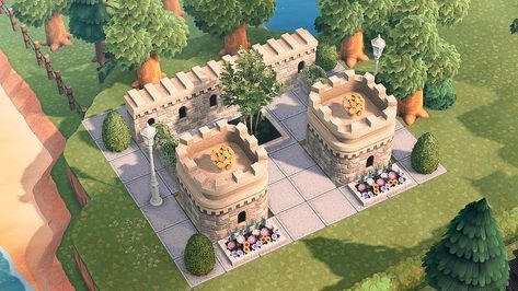 Acnh Castle Floor, Acnh Castle Custom Design, Acnh Castle Wall Codes, Acnh Castle Build, Castle Animal Crossing, Acnh Castle, Mini Castle, Castle Parts, Castle Ideas