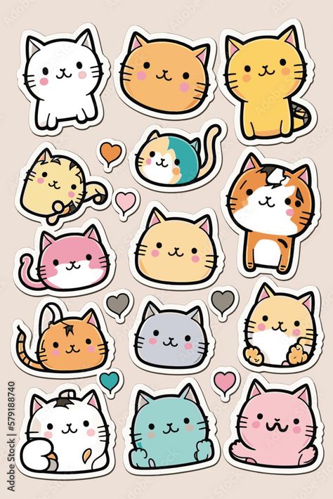 Cute Stickers Drawing Ideas, Cute Stickers Printable Design, Cute Sticker Art, Cute Stickers Animals, Cute Animal Stickers Kawaii, Cute Drawings For Stickers, Cute Sticker Drawing, Cute Sticker Ideas To Draw, Sticker Drawing Ideas