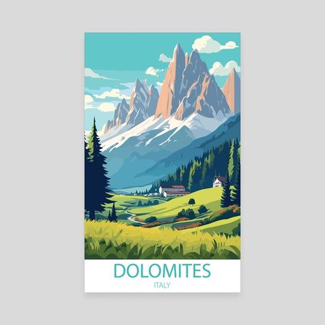 Dolomites Italy travel poster, an art canvas by yaser ashraf - INPRNT Wood Art Home, Italy Tourist, Italy Travel Poster, Alpine Landscape, Italy Art Print, Minimal Travel, Dolomites Italy, Sell Art Prints, Nature Poster