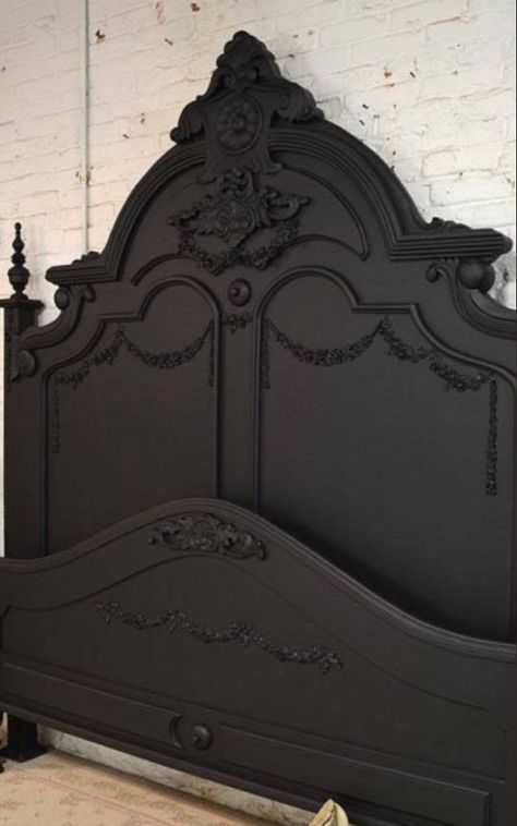 Gothic Victorian Bed Frame, Antique Gothic Bedroom, Goth Bedframes, Diy Goth Headboard Ideas, Goth Master Bedrooms Decor, Ornate Bed Frame, Diy Goth Headboard, Gothic Guest Bedroom, Goth Headboard