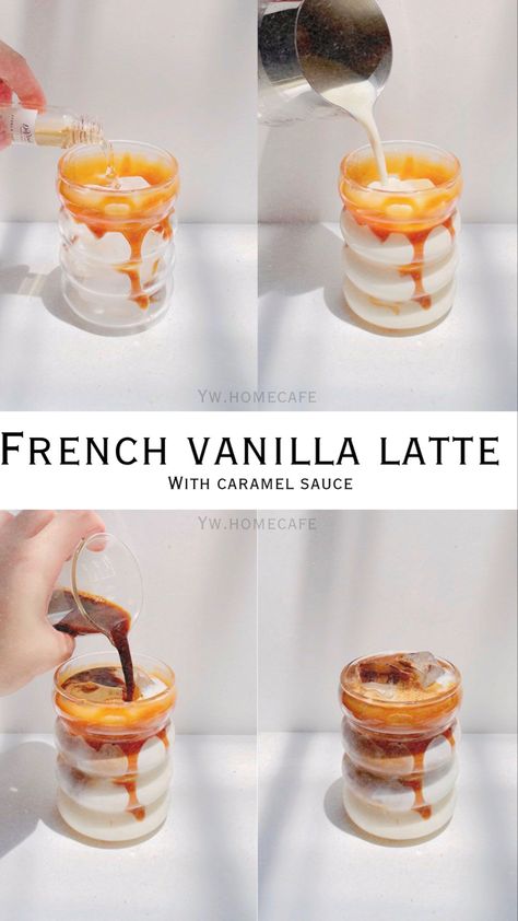 French vanilla latte Diy Coffee Drinks, French Vanilla Syrup, Mixology Recipes, Starbucks Drinks Diy, Iced Drinks Recipes, Resep Smoothie, Drink Recipes Nonalcoholic, Refreshing Drinks Recipes, Coffee Menu