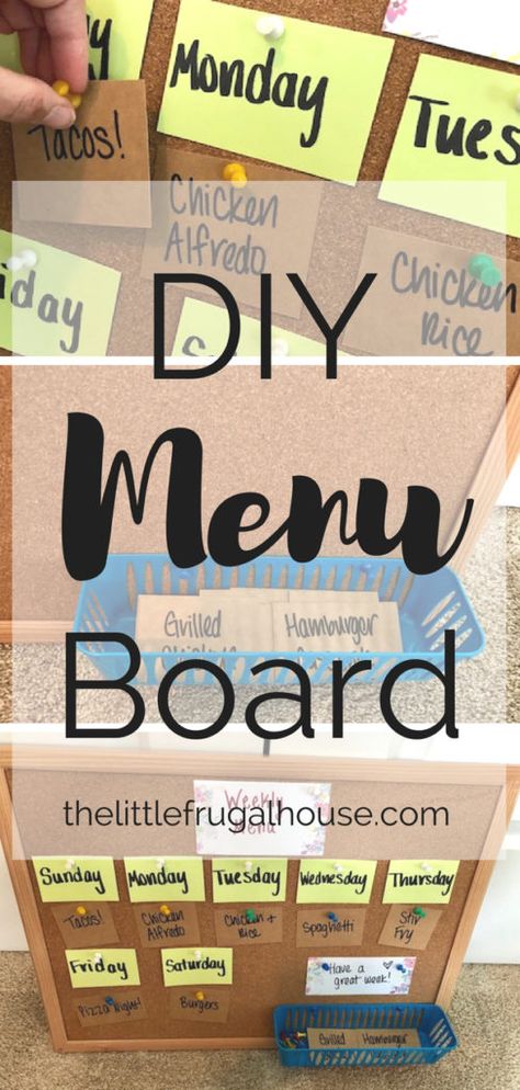 Eliminate stress and save money by planning your meals for the week ahead. To help you stick to the plan, you will want a visual like this super easy DIY menu board that you can make with no tools. Diy Weekly Planner Board, Diy Menu Board, Diy Bathroom Hacks, Menu Board Diy, Best Cleaning Hacks, Weekly Menu Boards, Natural Cleaning Supplies, Natural Cleaning Products Diy, Cleaning Chart