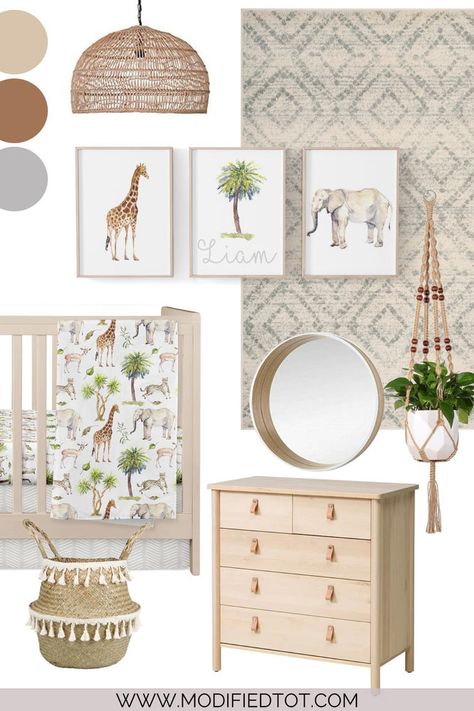 Boy Nursery Safari, Neutral Safari Nursery, Safari Room Decor, Jungle Nursery Boy, Baby Boy Crib Bedding Sets, Nursery Design Board, Jungle Elephant, Boy Crib Bedding, Baby Boy Crib