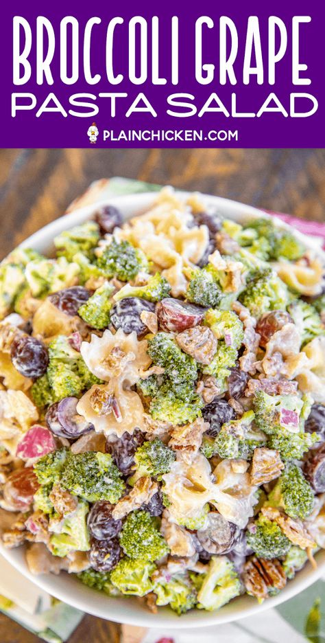 Broccoli Grape Pasta Salad, Grape Pasta Salad, Grape Pasta, Pasta Bacon, Crock Pot Baked Potatoes, Broccoli Pasta Salads, Pasta Con Broccoli, Classic Potato Salad, Grape Salad