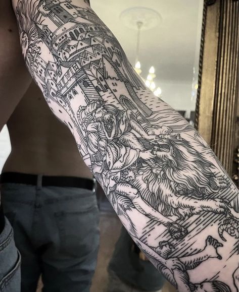 Etching Tattoo, Woodcut Tattoo, Engraving Tattoo, Medieval Tattoo, Knight Tattoo, Gothic Tattoo, Style Tattoo, Black Ink Tattoos, Dope Tattoos