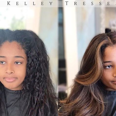 Before and after silk press with highlights on natural hair. Get the look @kelleytresses South Florida Salon. #beforeandafter #silkpress #highlights #balayage #naturalhair #fortlauderdalesalon #moneypeice Highlights Before And After, Silk Press With Highlights, Highlights On Natural Hair, Natural Hair Highlights, Brown And Blonde, Highlights Balayage, Blonde Tones, Silk Press, South Florida