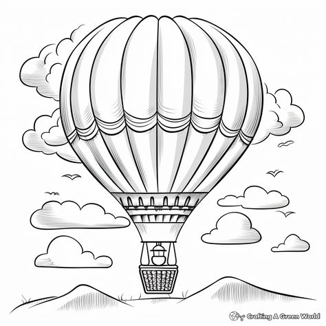 Balloon Coloring Pages, Shading Pencil, Hot Air Balloon Drawing, Balloon Drawing, Mom Coloring Pages, Hot Air Balloons Art, Kindergarten Coloring Pages, Urban Sketch, Diy Birthday Party