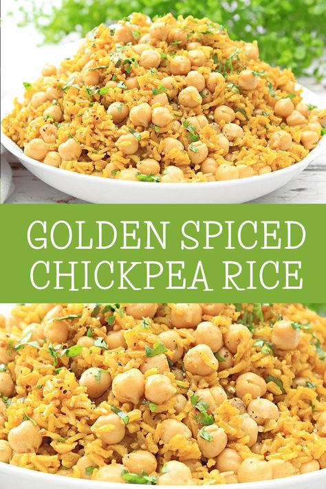 Chickpea And Rice Recipe, Brown Rice Dishes, Chickpea Rice, Spiced Rice, Spiced Chickpeas, Rice Side Dishes, Rice Side, Chickpea Recipes, Rice Dish