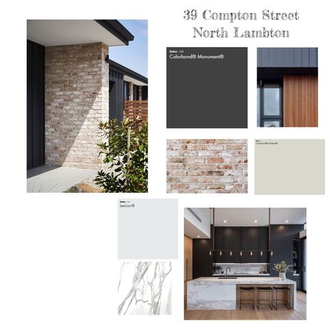 Elevation Mood Board, Exterior Mood Board Home, Exterior House Mood Board, Moodboard Exterior Design, Facade Mood Board, Brick And Weatherboard Exterior, House Facade Renovation, Modern Contemporary Mood Board, Exterior Mood Board