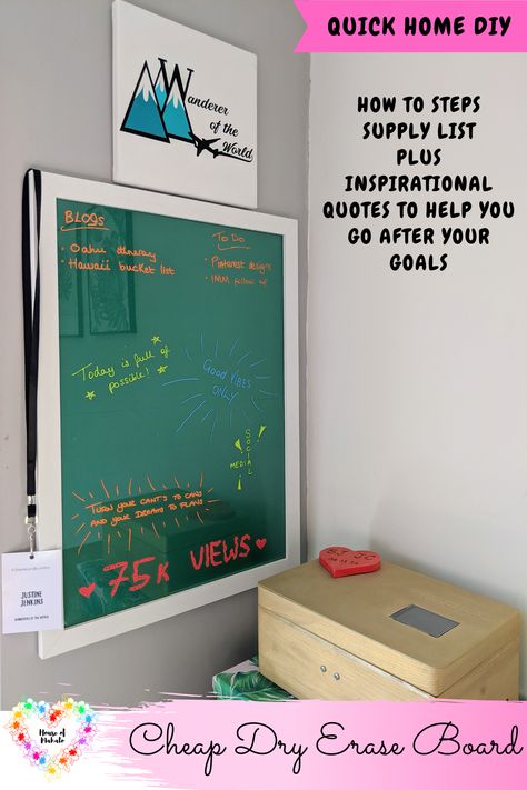 Find out how to make your own easy DIY dry erase board for under £20 using a cheap picture frame in our latest tutorial. Click to read! #diydryeraseboard #dryeraseboard #diywhiteboard #whiteboard #homemadewhiteboard #diypictureframedryeraseboard #diywhiteboardpictureframe Picture Frame Whiteboard, Picture Frame Whiteboard Diy, Diy Dry Erase Board From Picture Frame, Diy Whiteboard, Diy Dry Erase Board, Cheap Picture Frames, Preschool Prep, Cheap Diy Home Decor, Craft Room Decor