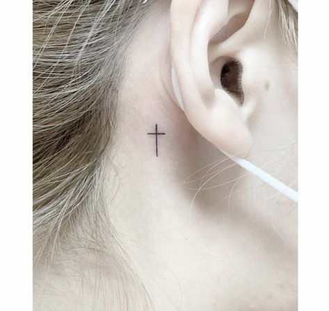 Small Cross Tattoo Behind Ear, Minimal Cross Tattoo, Cross Tattoos Behind Ear, Cross Tattoo Behind Ear, Cross Behind Ear, Cross Behind Ear Tattoo, Tiny Cross Tattoo, Small Cross Tattoos, Small Cross Tattoo