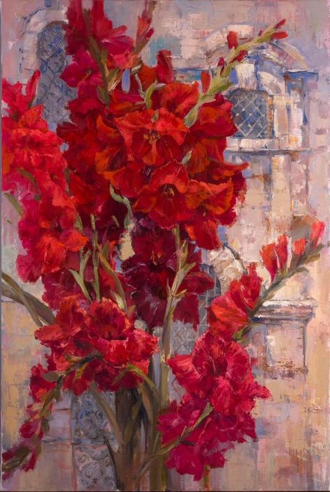 Julia Seduk Gladiolus Flower, Acrylic Flowers, Still Life Painting, Artist Painting, Painting Art, Flower Drawing, Floral Art, Flower Art, Still Life