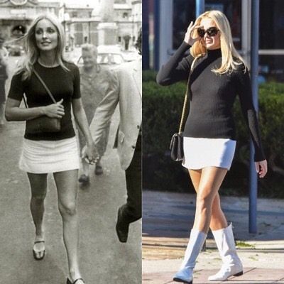 Margot Robbie as Sharon Tate in  Quentin Tarantino's Once Upon A Time In Hollywood 60s Fashion Sharon Tate, 1960s Outfit, Sharon Tate Style, 60s Look, Nancy Sinatra, Classy Winter Outfits, Sharon Tate, Hollywood Fashion, Quentin Tarantino