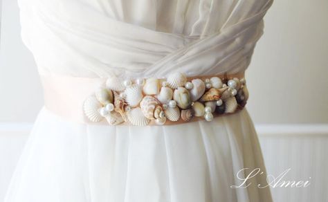 Simple Design Beautiful Small Sea Shell Wedding Bridal Sash Belt for a Beach Wedding on Etsy, $57.82 Shell Wedding, Shell Belt, Seashell Wedding, Devon Wedding, Bridal Sash Belt, Wedding Dress Sash, Dress Sash, Wedding Linens, Bridal Sash