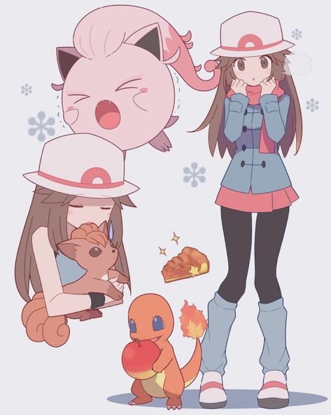 Pokemon Characters Fanart, Pokemon Leaf Fanart, Leaf Pokemon Trainer, Dawn Pokemon Fanart, Pokemon Fanart Trainers, Pokemon Outfits Ideas, Pokemon Female Characters, Emo Pokemon, Pokemon Art Style