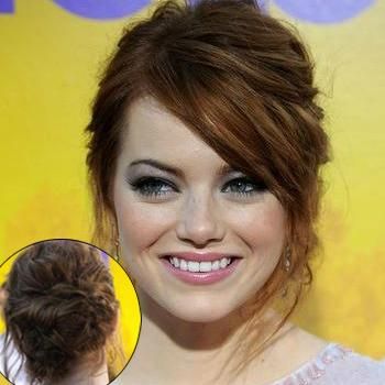 Messy updo Emma Stone Hair, Fair Skin Makeup, Curled Updo, Wedding Hair Up, Messy Updo, Auburn Hair, Fancy Hairstyles, Emma Stone, Wedding Hair And Makeup