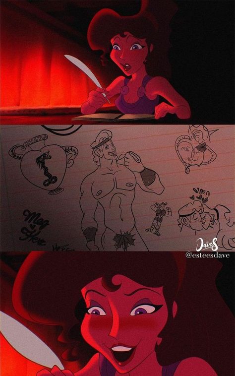 Megara (x3) [feat. Hercules (x3), his arm & Ceto] (Drawing by EsteesDave @Instagram) #Hercules Dark Disney Princess, Megara Disney, Meg Hercules, Princess Artwork, Funny Princess, Disney Princess Artwork, Disney Hercules, Anime Fanfiction, Dark Disney