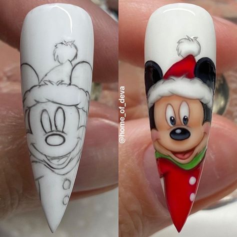 Home of Deva on Instagram: “Mickey & Minnie (swipe left) ❤🎄 Products: @uglyducklingproducts @magpie_beauty #MessageOfTheDay #BeBlessed #StayHumble #PositiveVibesOnly…” Christmas Nail Designs Acrylic, Mickey Mouse Nail Art, Beginner Nail Designs, Disney Christmas Nails, Character Nails, Mouse Nails, Chi Bi, Disney Nail Designs, Different Color Nails