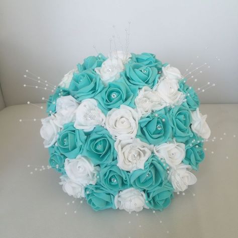 Beach Sunflower, Teal Wedding Flowers, Wedding Flowers White, Artificial Wedding Flowers, Tiffany Green, Tiffany Blue Wedding, Aqua Wedding, Brides Bouquet, Artificial Flowers Wedding